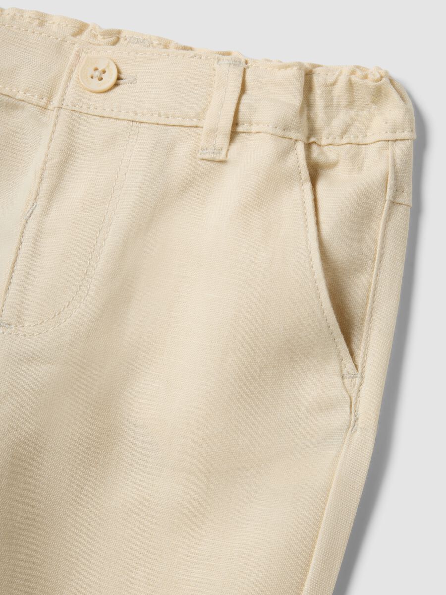 Beige linen and cotton blend chino trousers for toddler with regular fit_2
