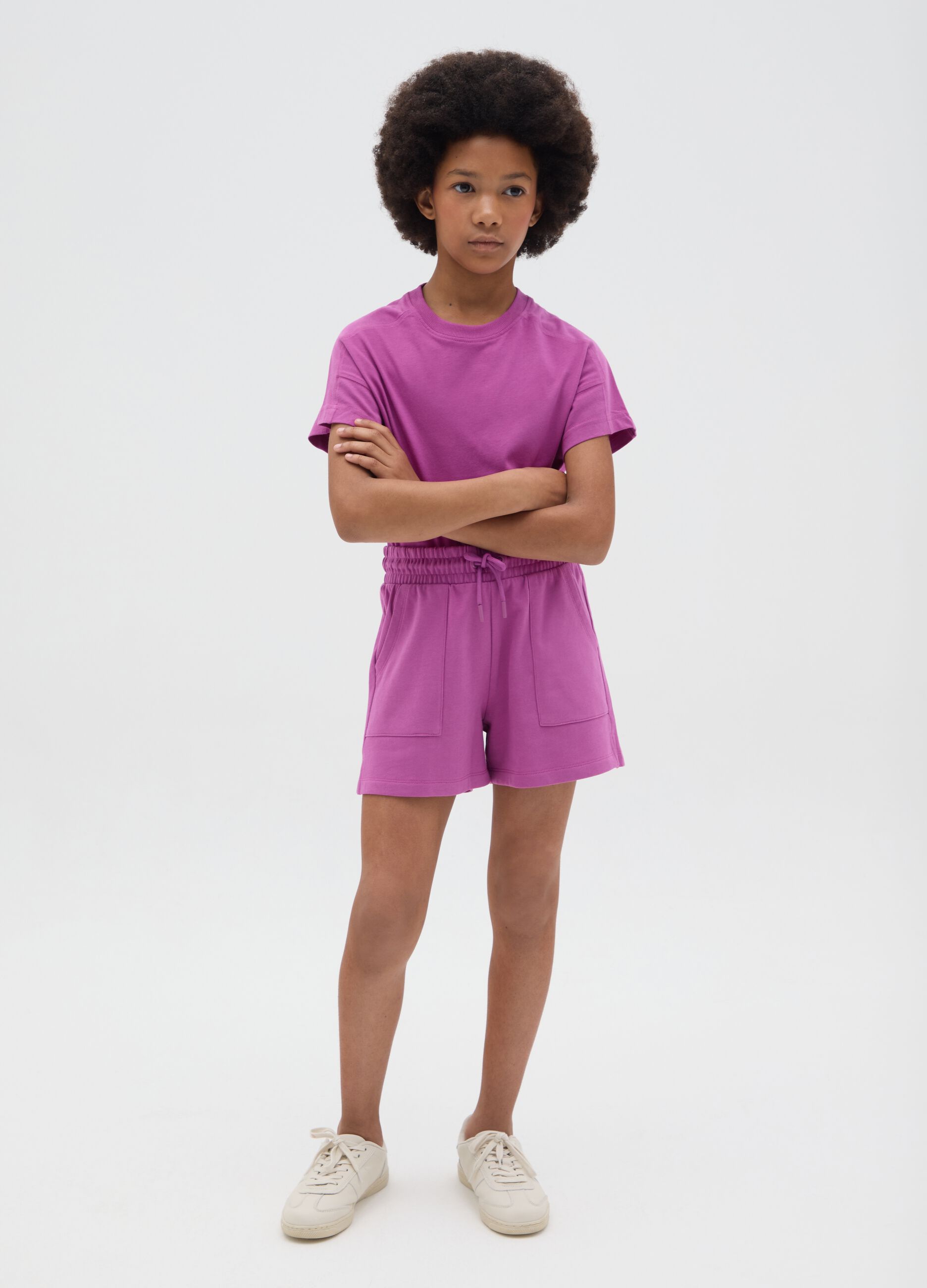 Short da ragazza in puro cotone viola con vita regular