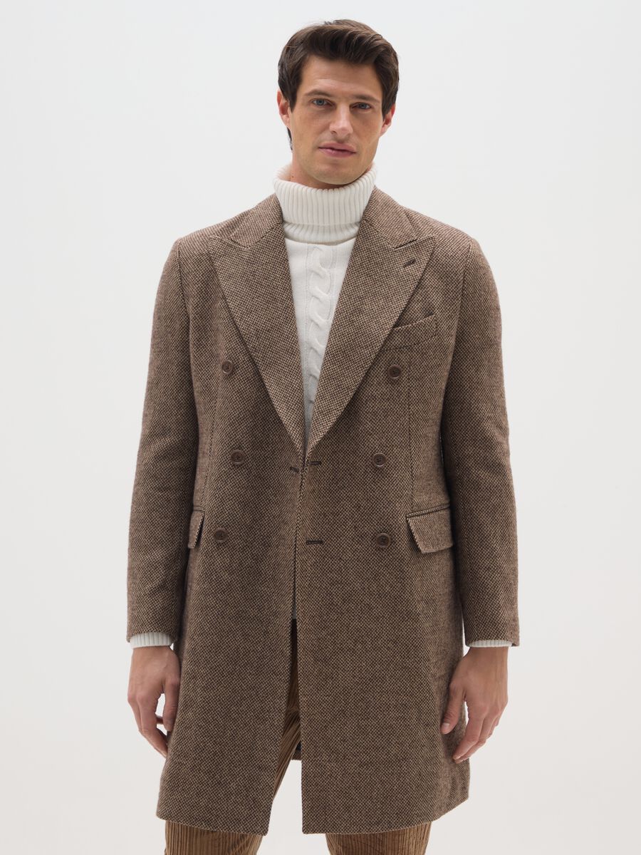 Cappotto lungo a quadri marrone regular fit_0