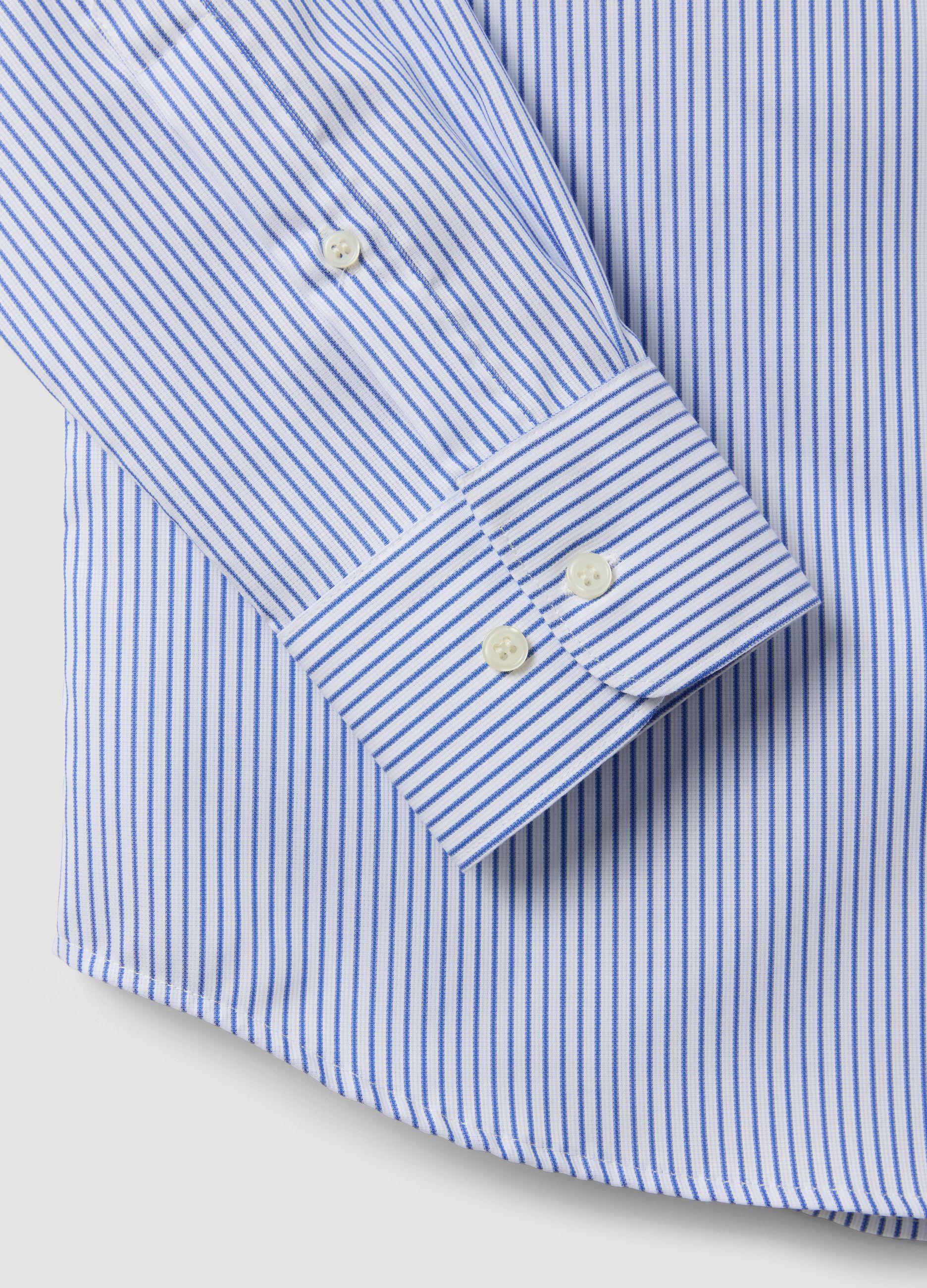 Light blue striped pure cotton dobby shirt with French collar, non-iron