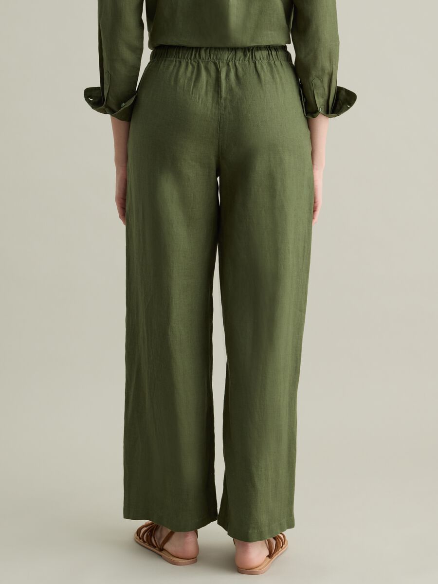 Green wide-leg fluid trousers in linen_2