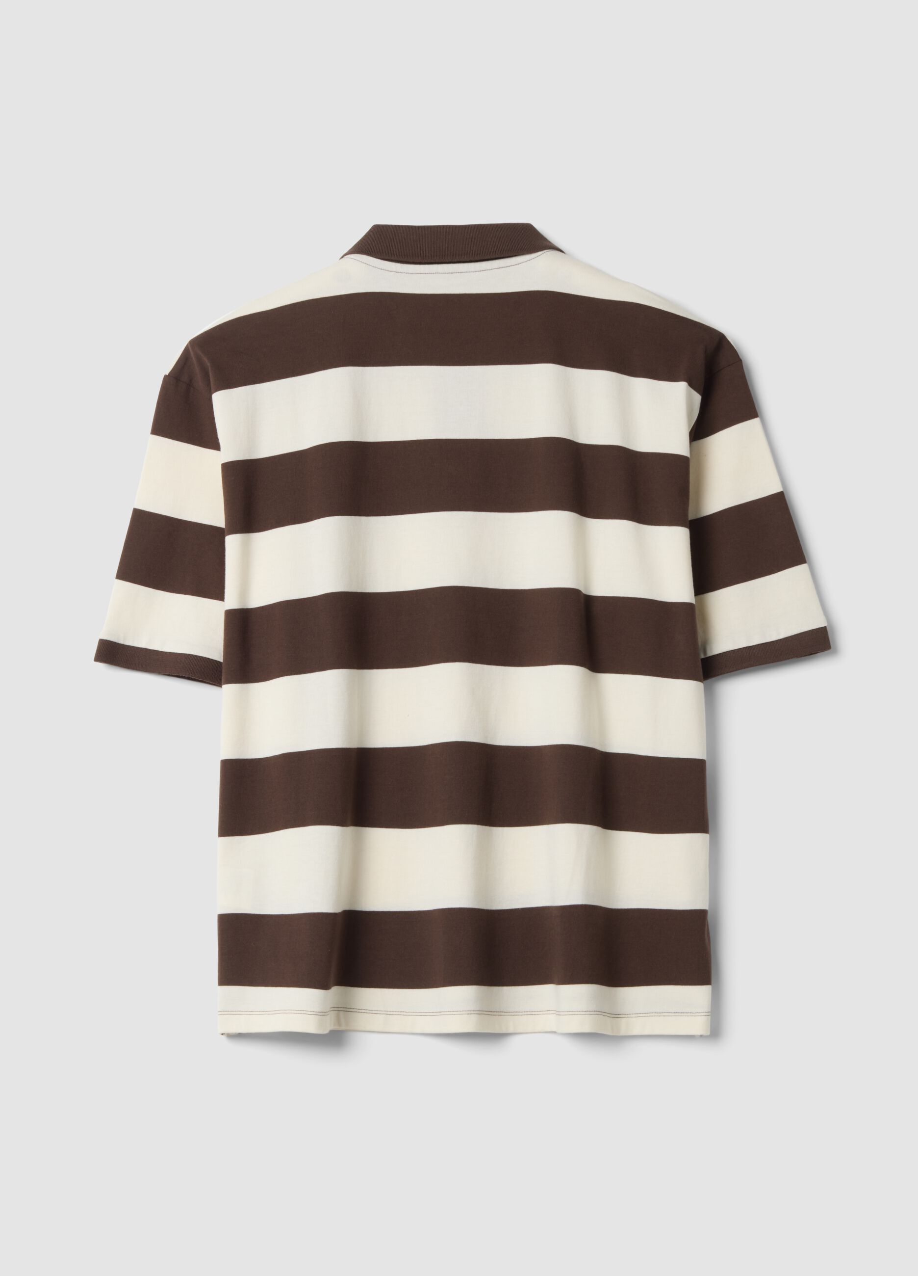 Brown striped pure cotton polo shirt, regular fit