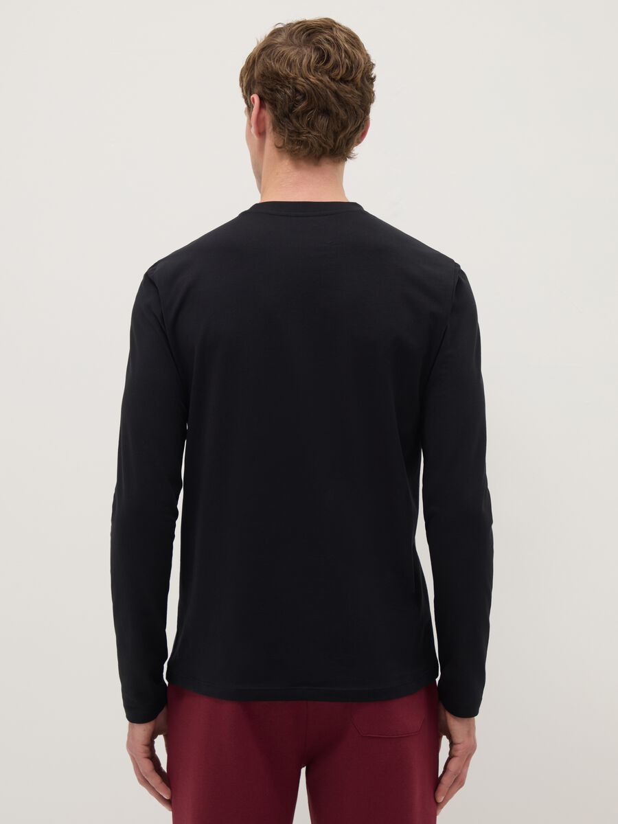 Black long sleeve stretch cotton regular fit T-shirt_2