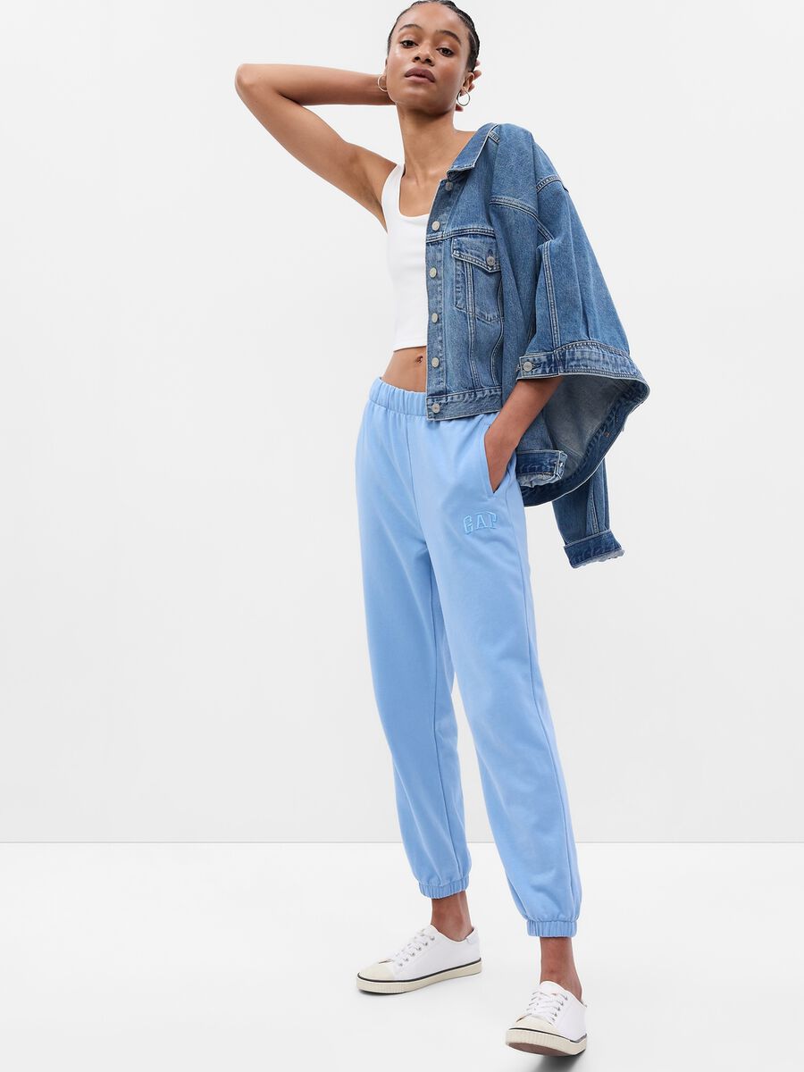 Joggers a vita alta in French Terry con ricamo logo_0