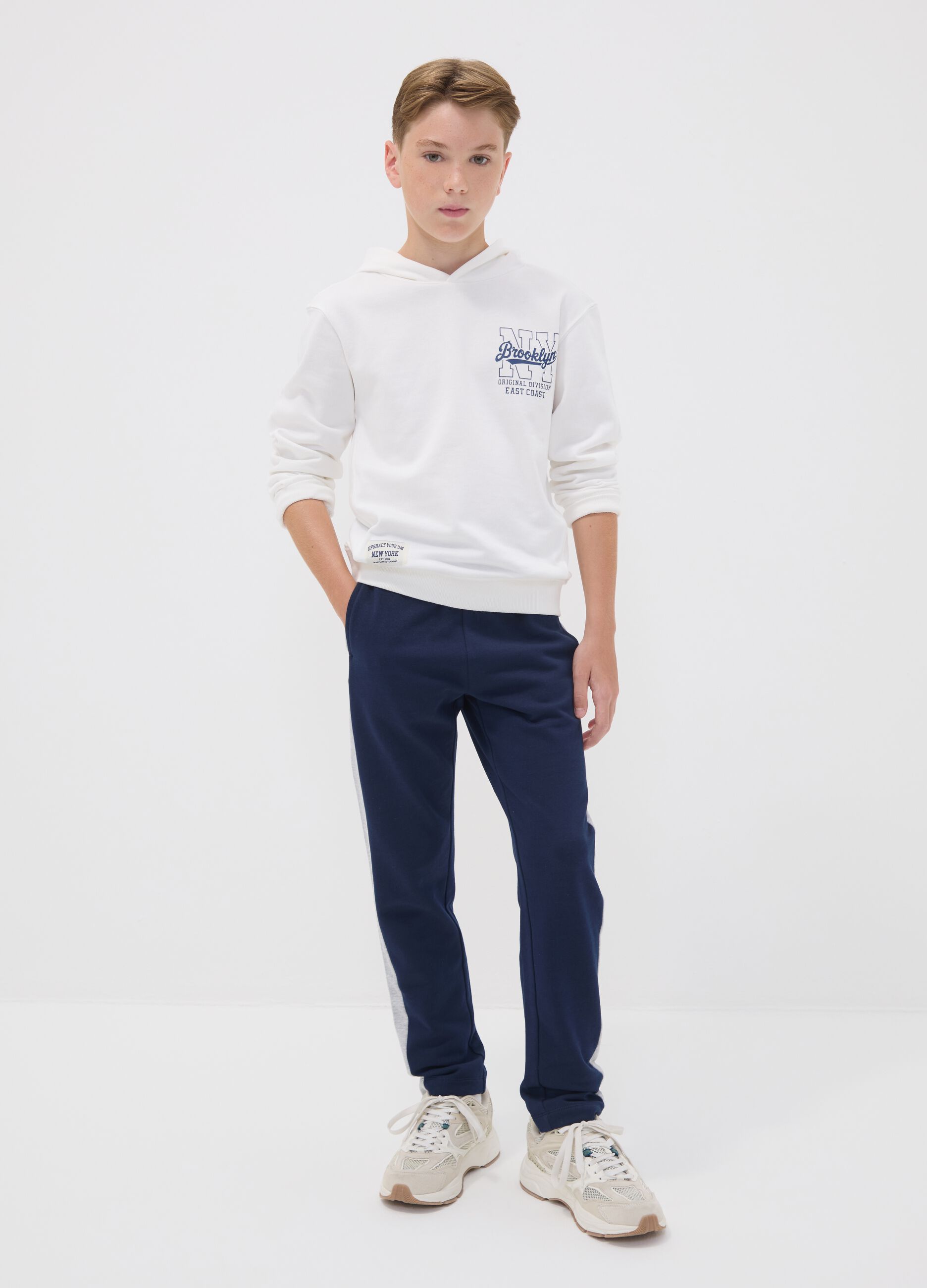 Blue pure cotton joggers with side stripes for boys