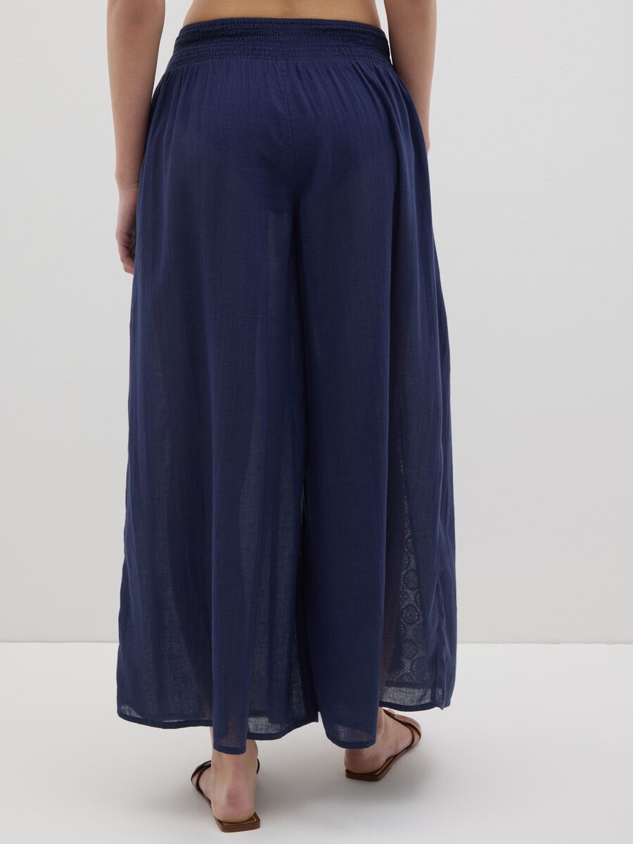 Women's wide blue pure cotton trousers_2