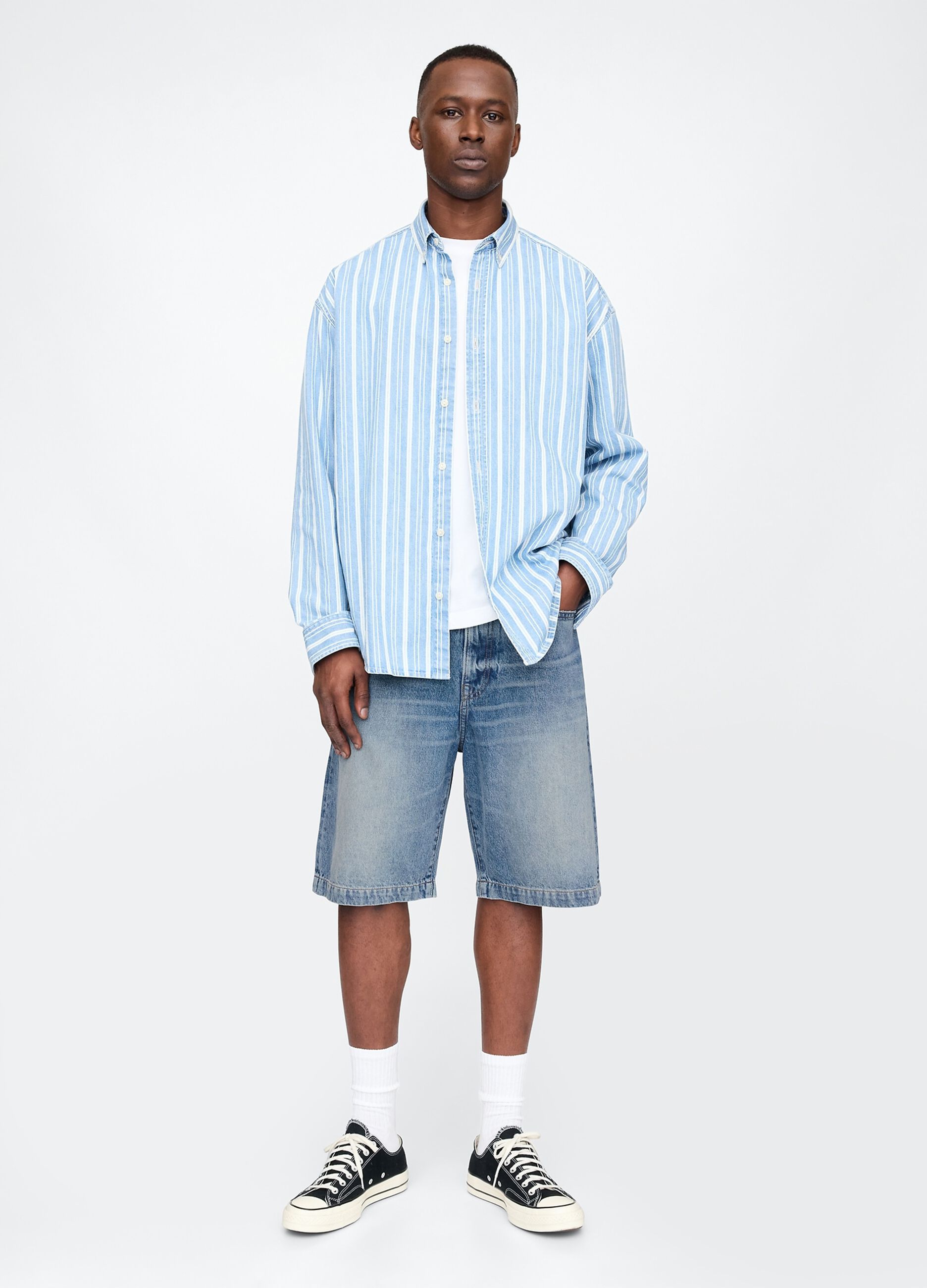 Denim Bermuda Shorts with Washed Effect