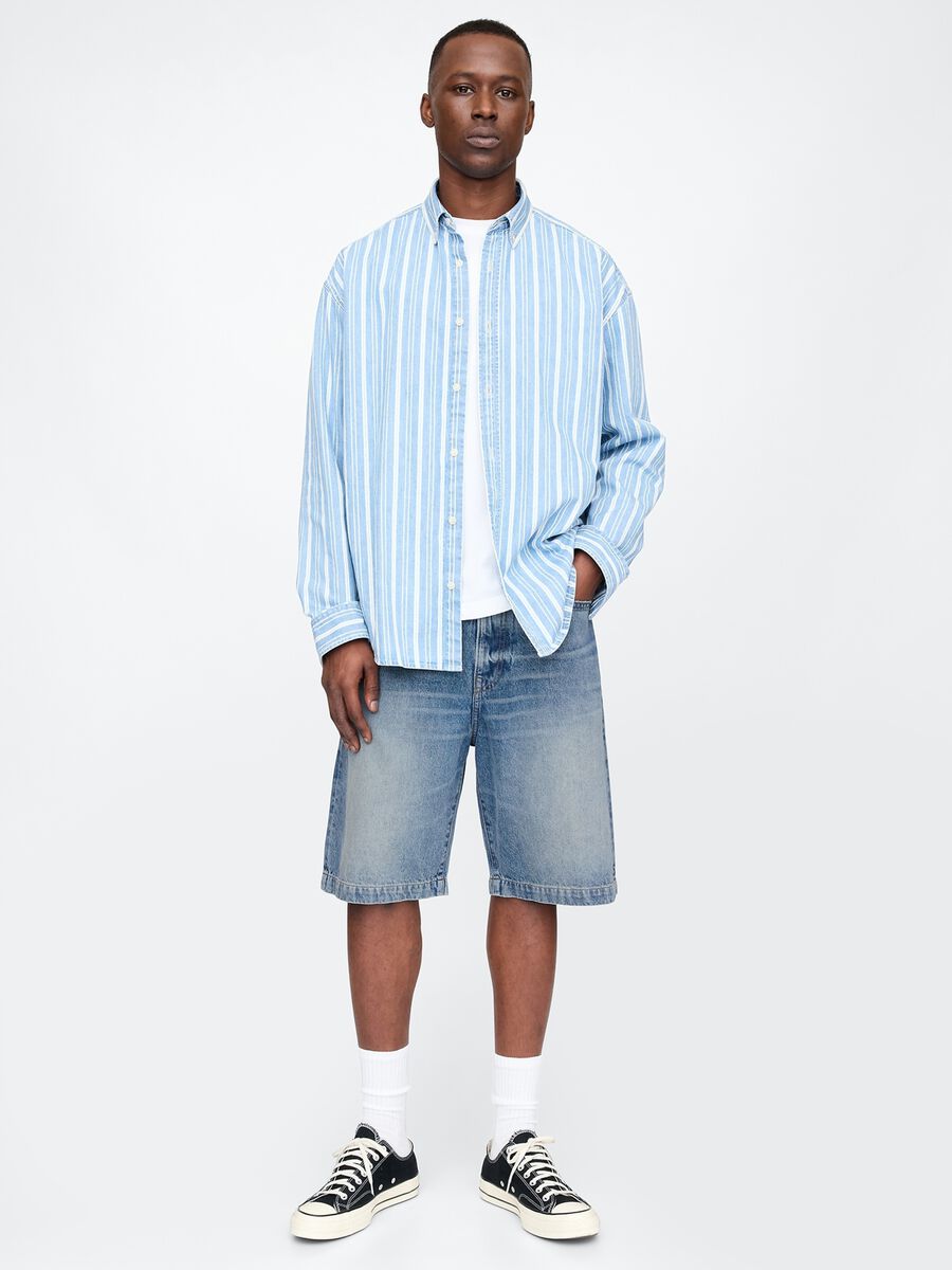 Denim Bermuda Shorts with Washed Effect_0
