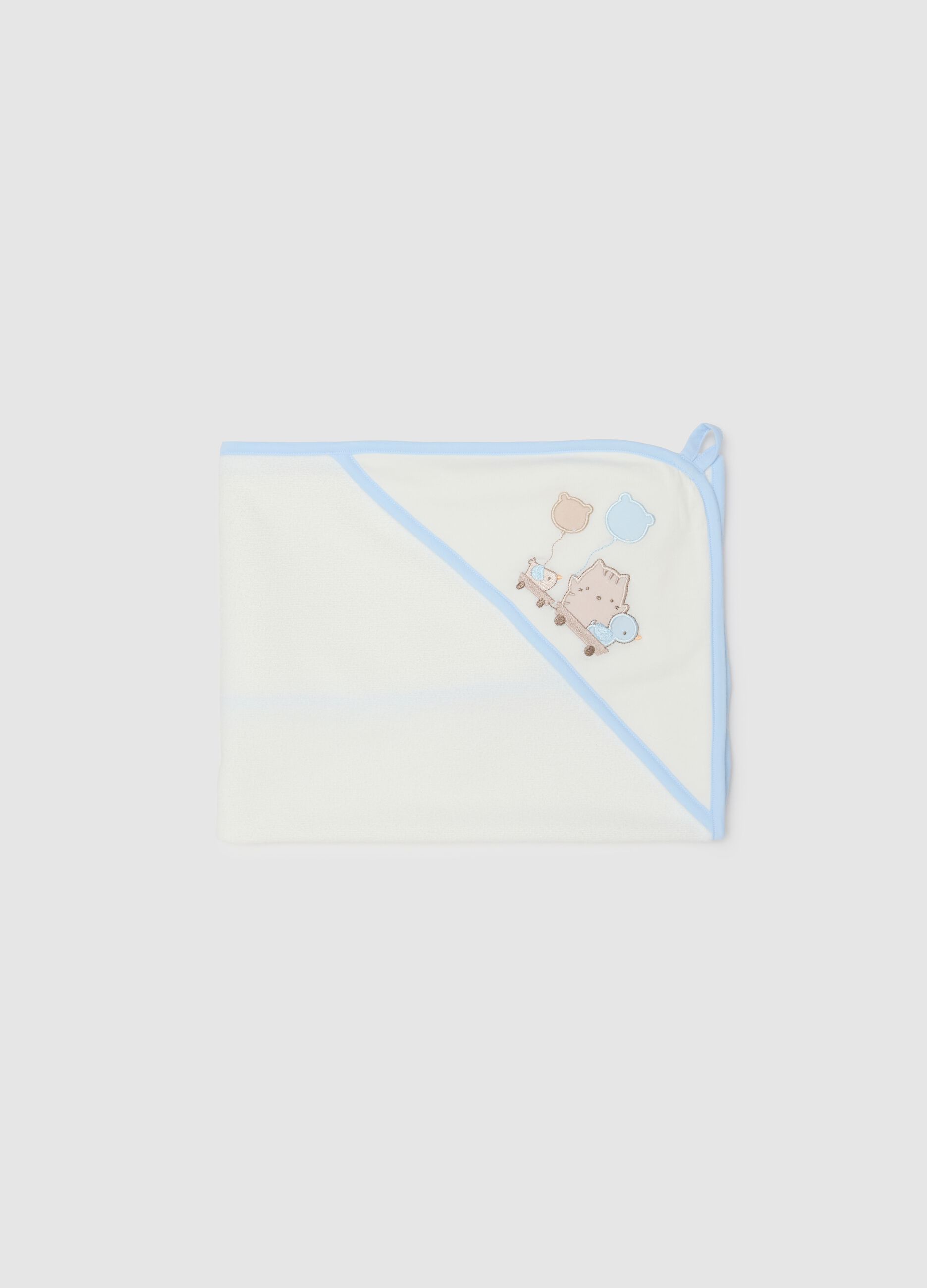 White cotton blend bathrobe with hood and embroidery