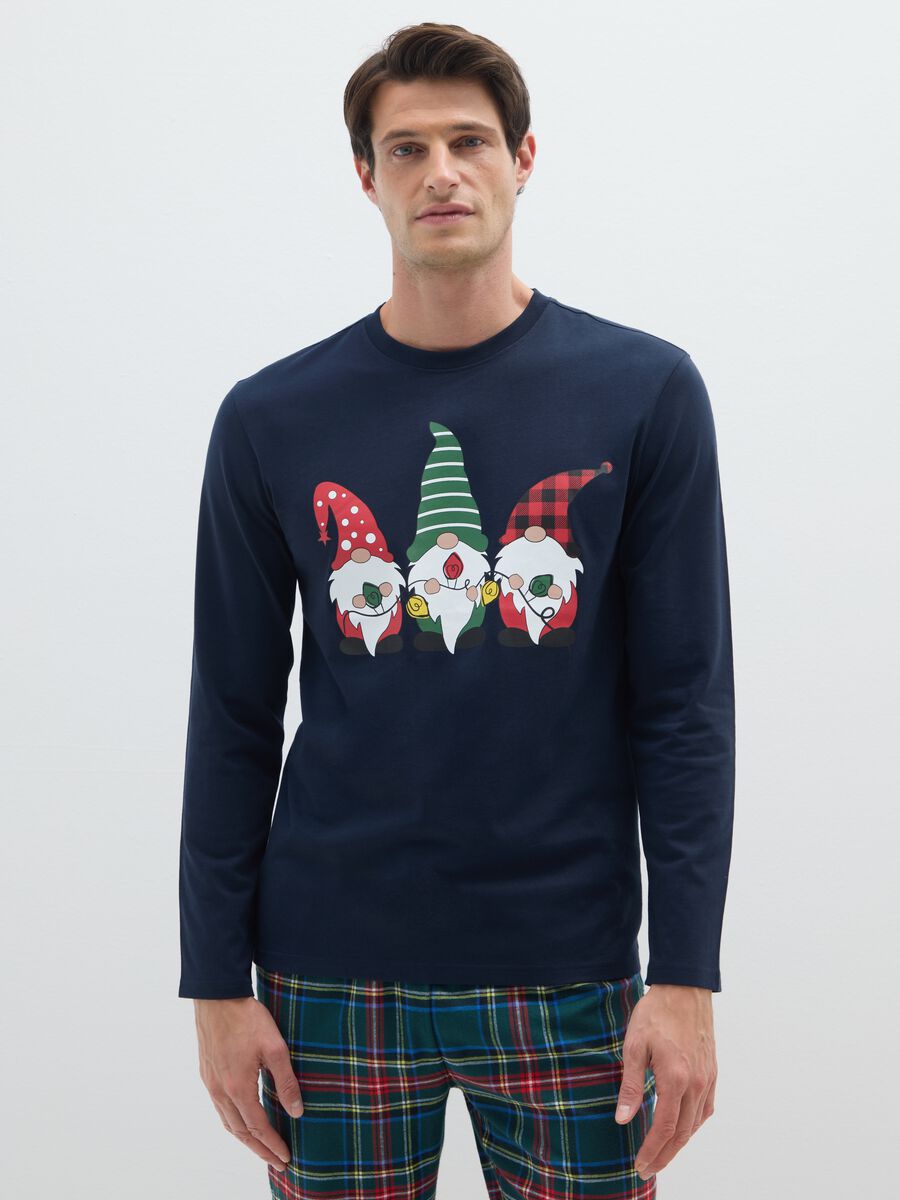 Blue pure cotton regular fit Christmas pyjama top_1