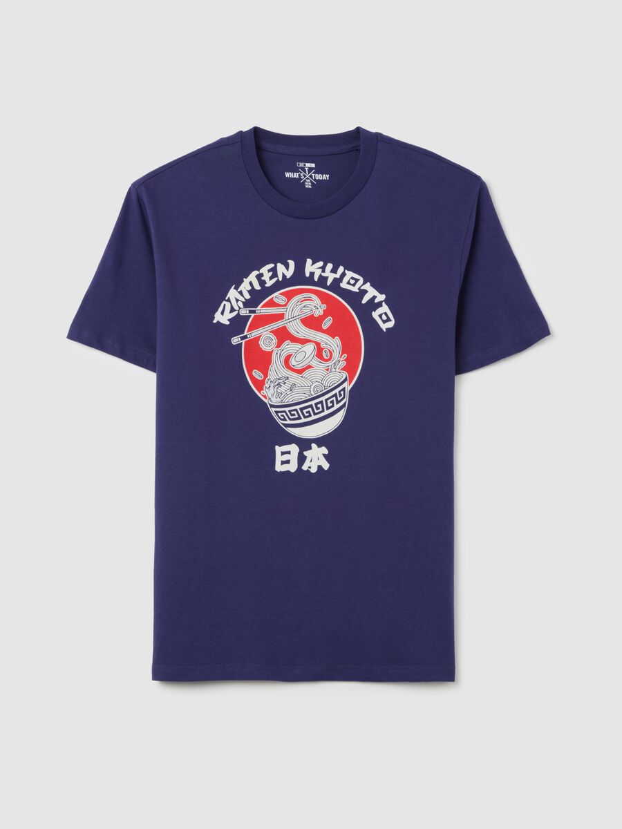 Blue Short Sleeve T-shirt with Ramen Print_4