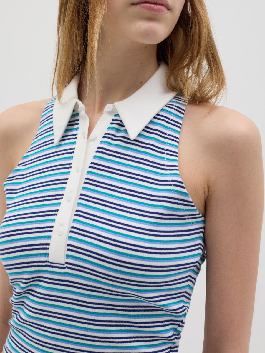 Sleeveless Polo with Multicolour Stripes in Stretch Cotton_3