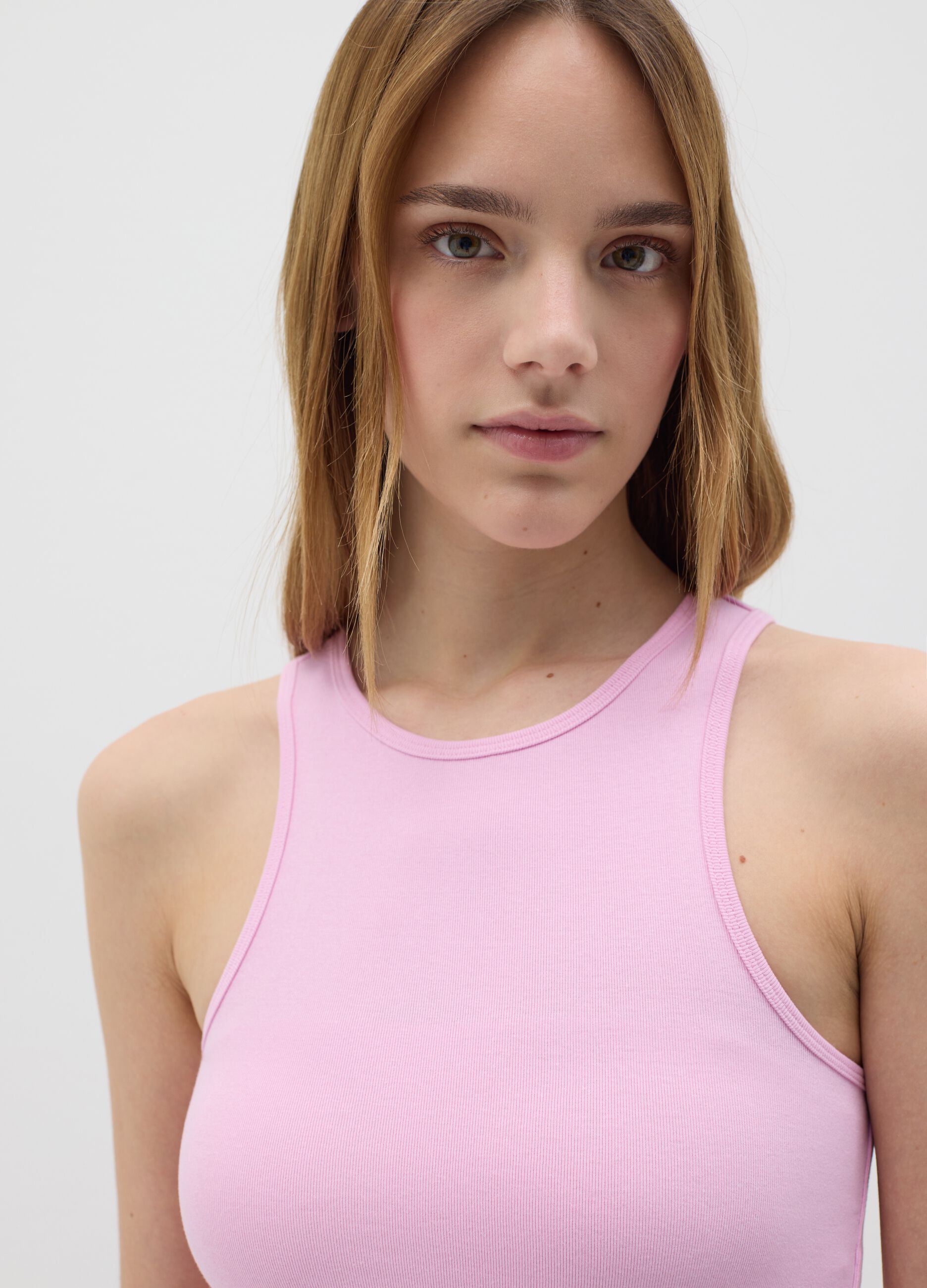 Women’s pink regular-fit short top in stretch cotton