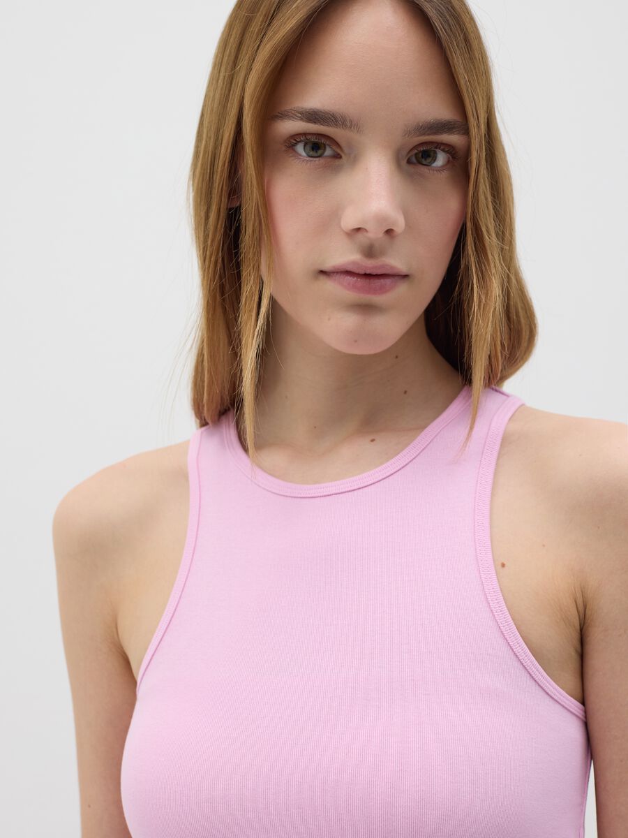 Pink Ribbed Crop Top in Stretch Cotton B.Angel_3