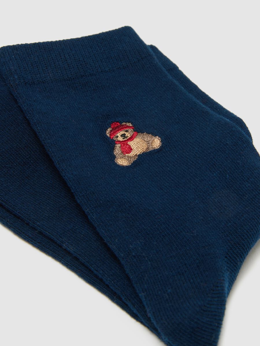 Blue stretch cotton socks with Christmas embroidery_2