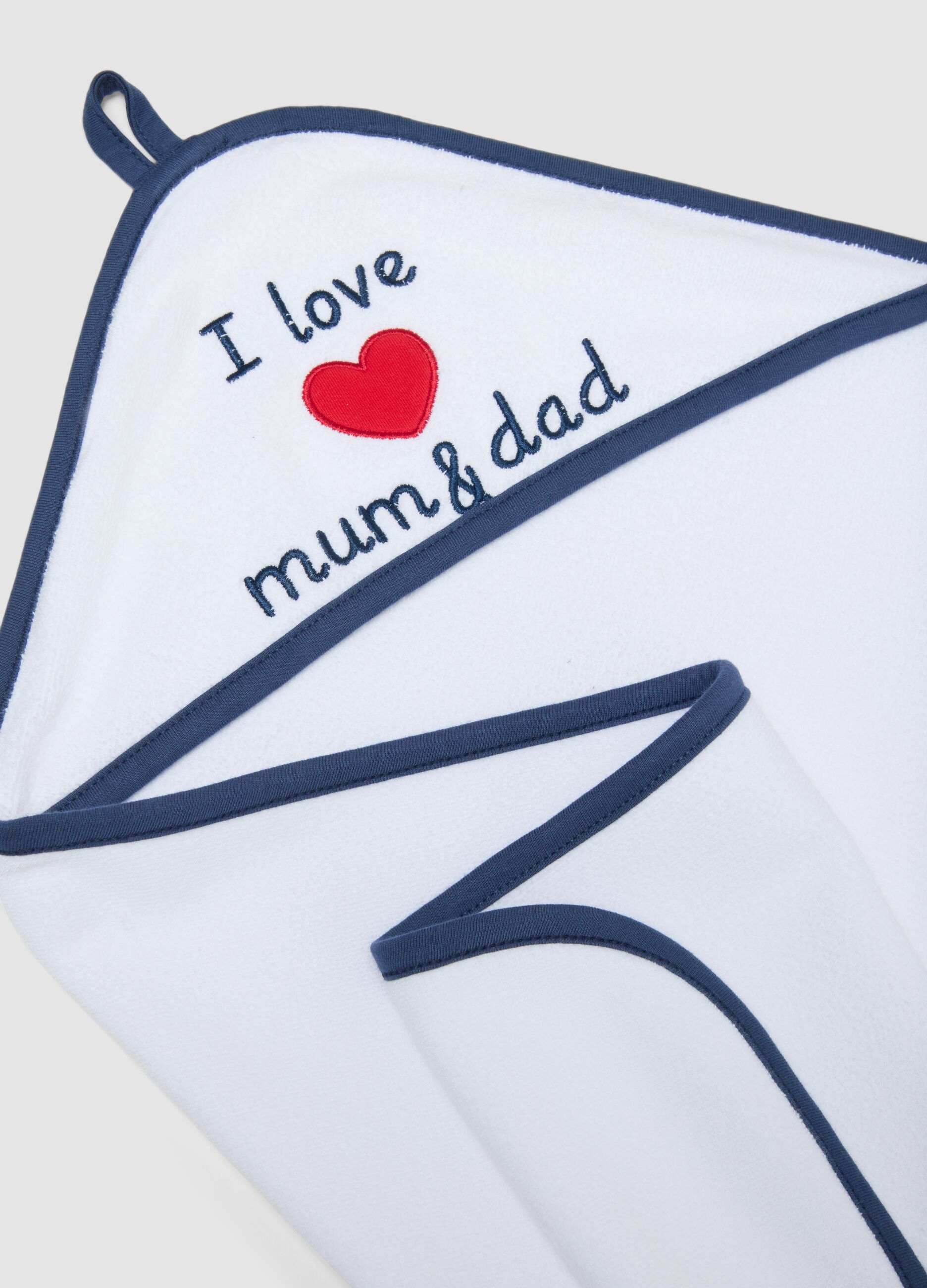 White organic cotton-blend baby bathrobe with embroidery