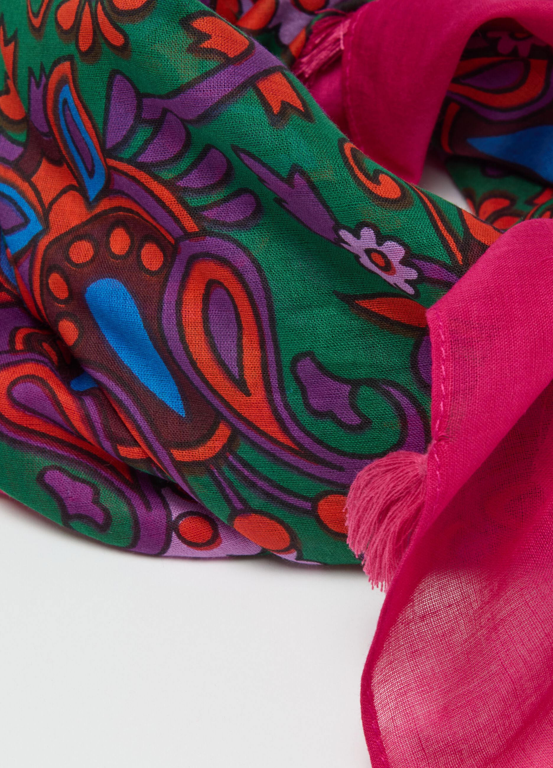 Multicoloured pure cotton scarf with fringes