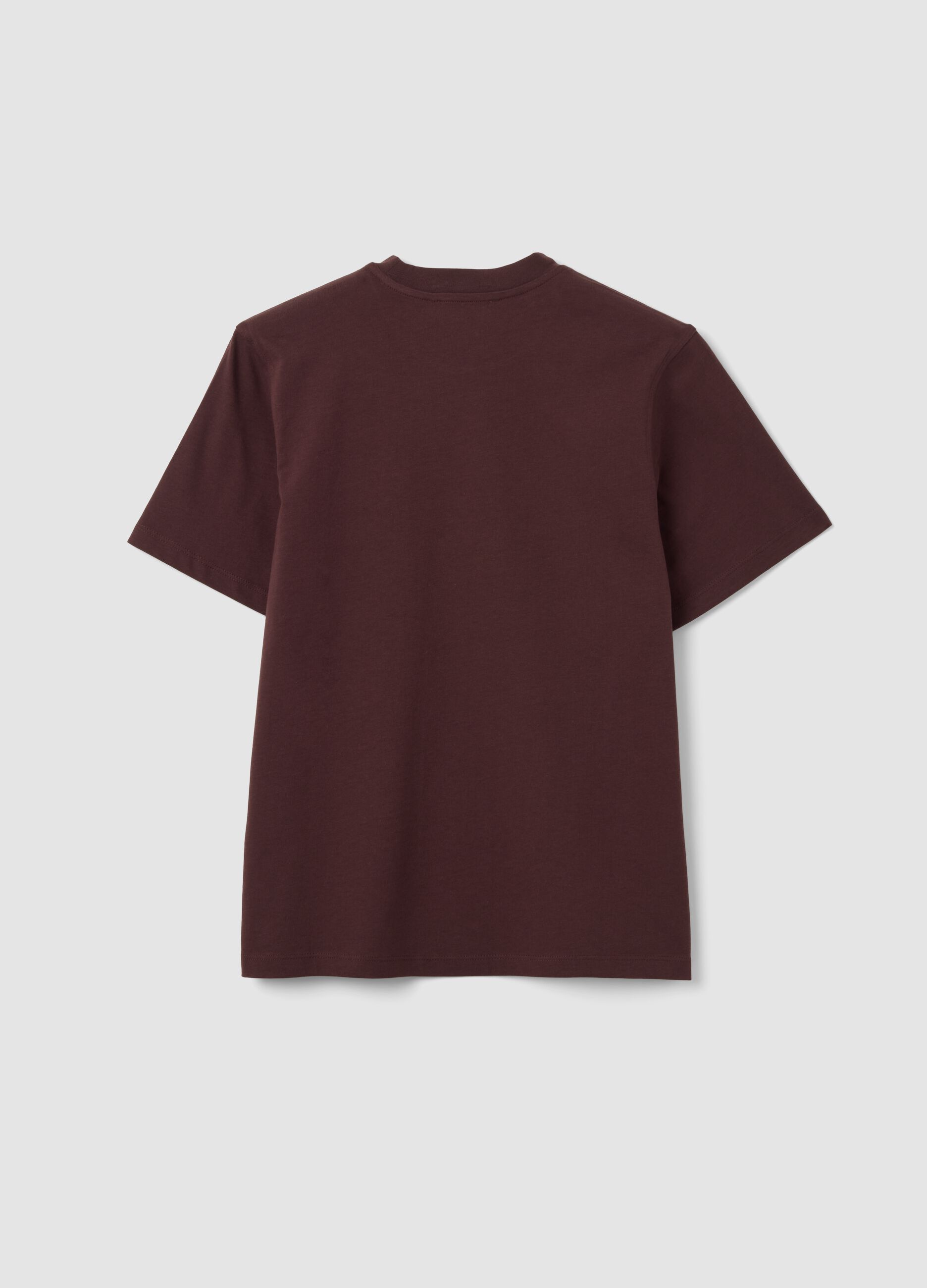Brown relaxed-fit pure cotton T-shirt with embroidered slogan