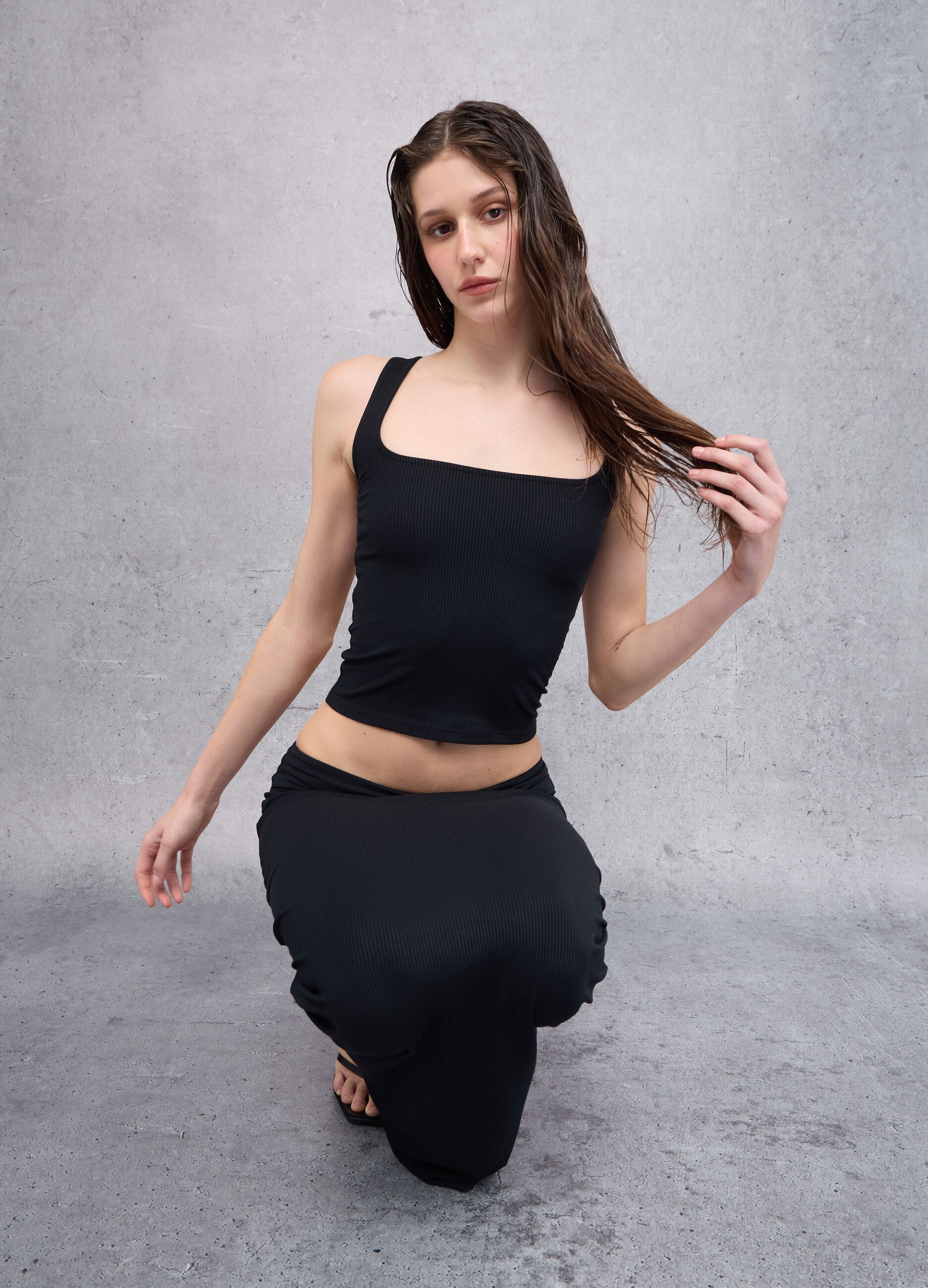 Square Neck Black Tank Top