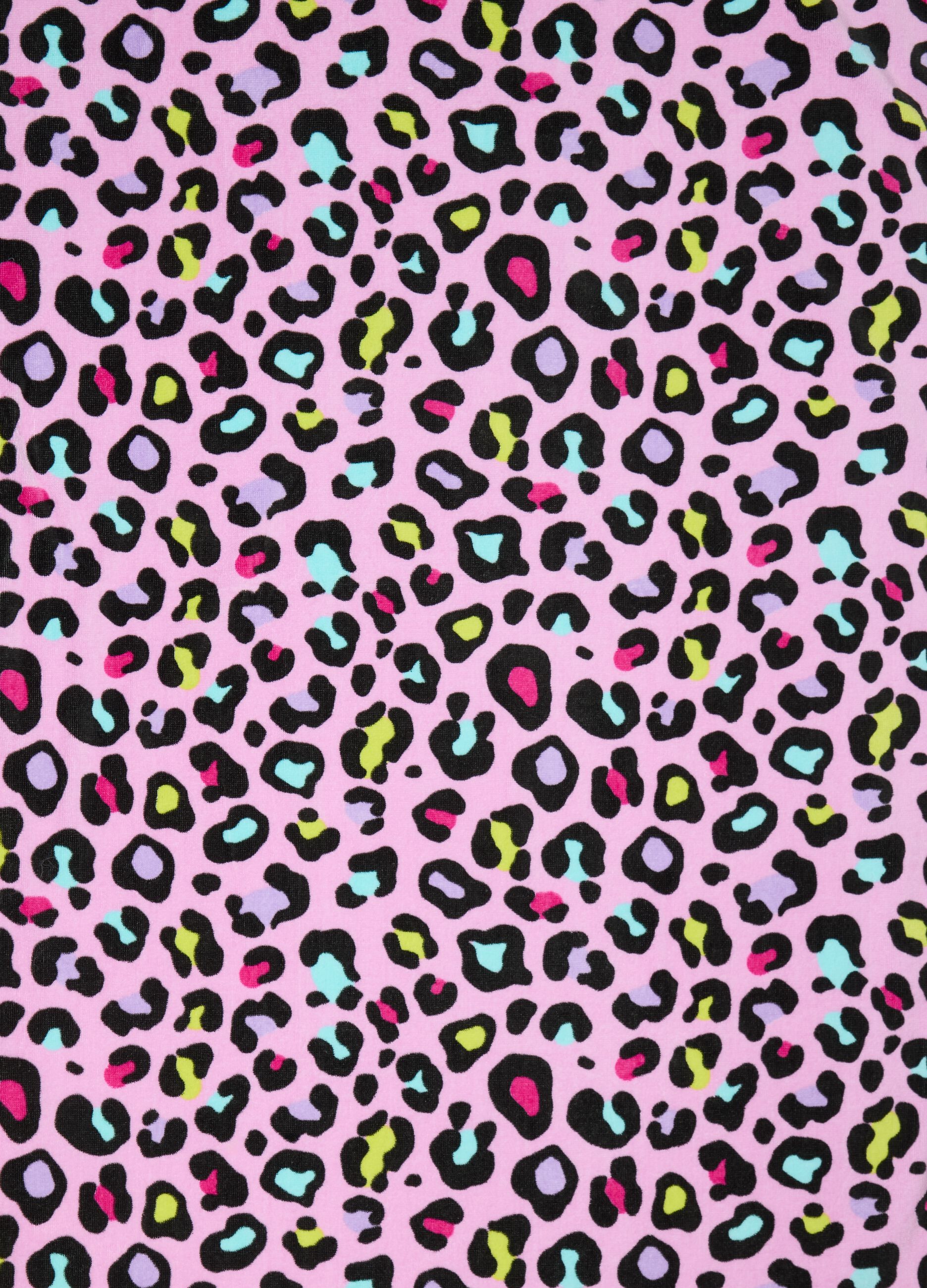 Telo mare da bambina in puro cotone multicolor con stampa animalier
