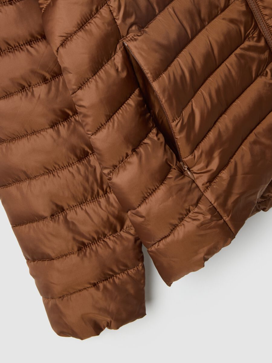 Brown padded regular fit jacket with zip and hood_1