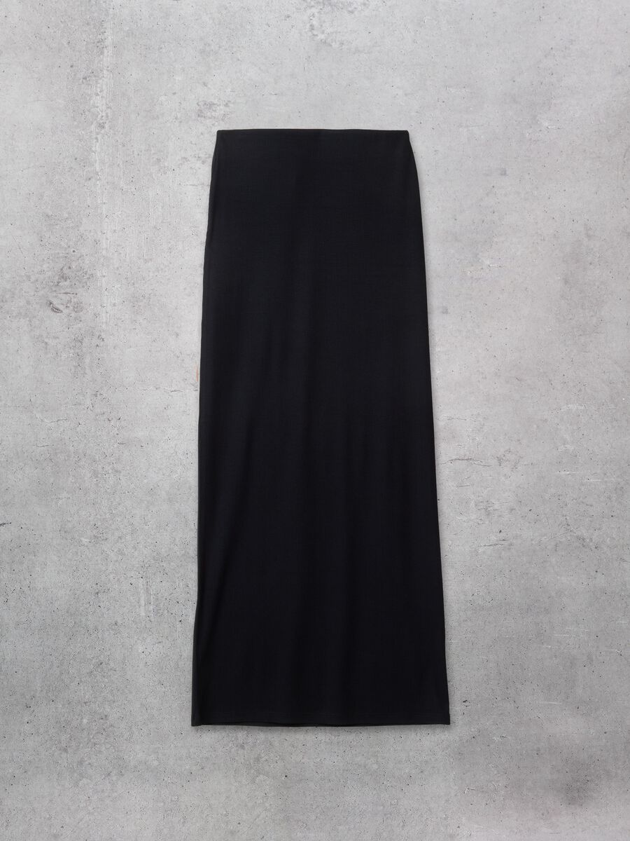 Black Ribbed Long Skirt_0