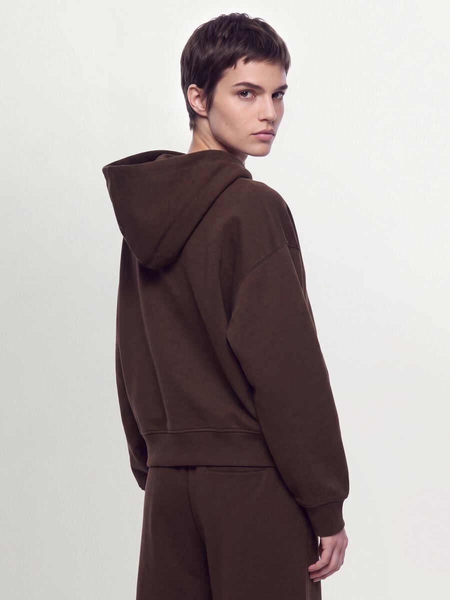 Felpa marrone in modal elasticizzato con cappuccio regular fit_3