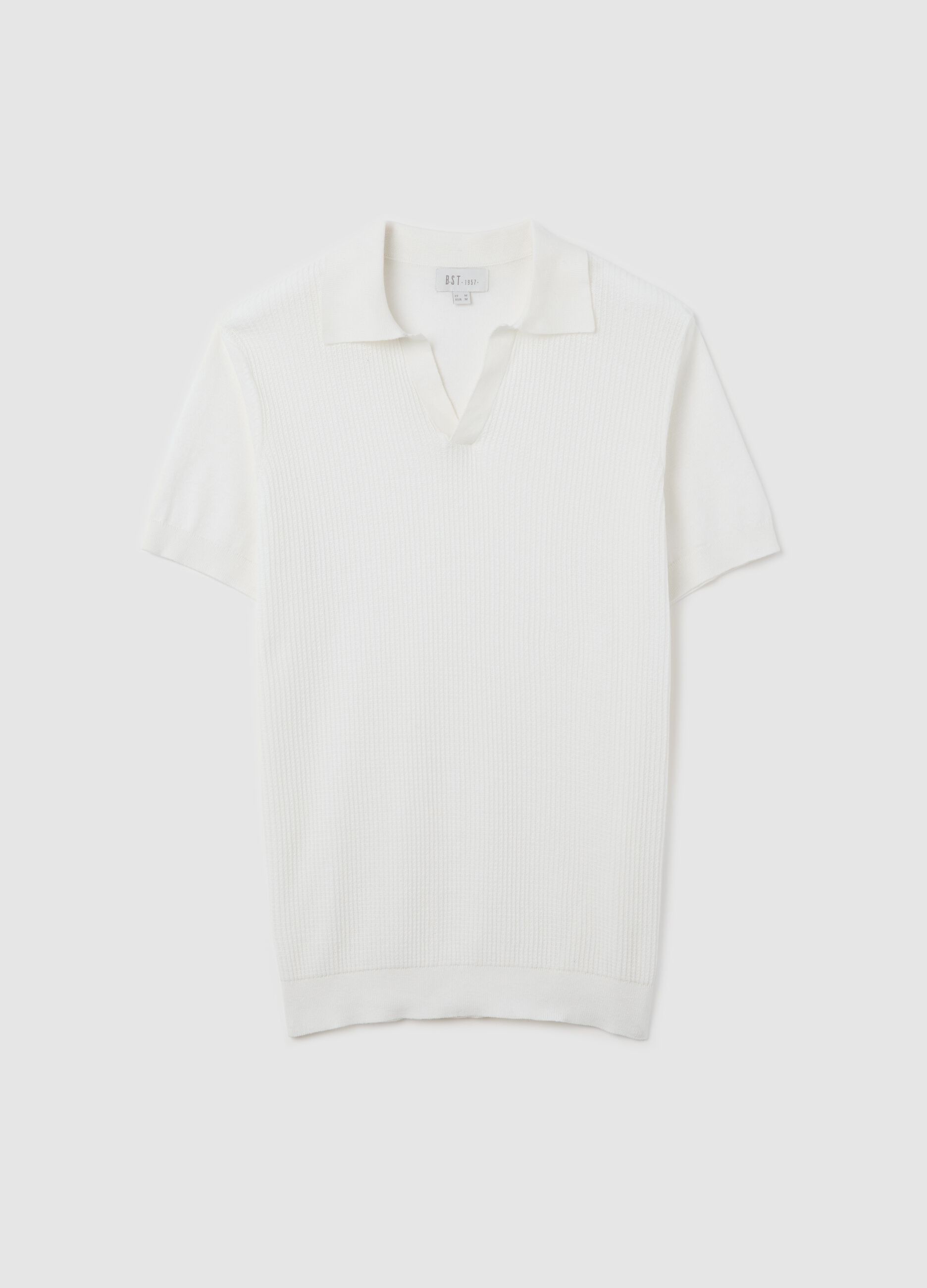 Polo bianca in maglia con trama jacquard