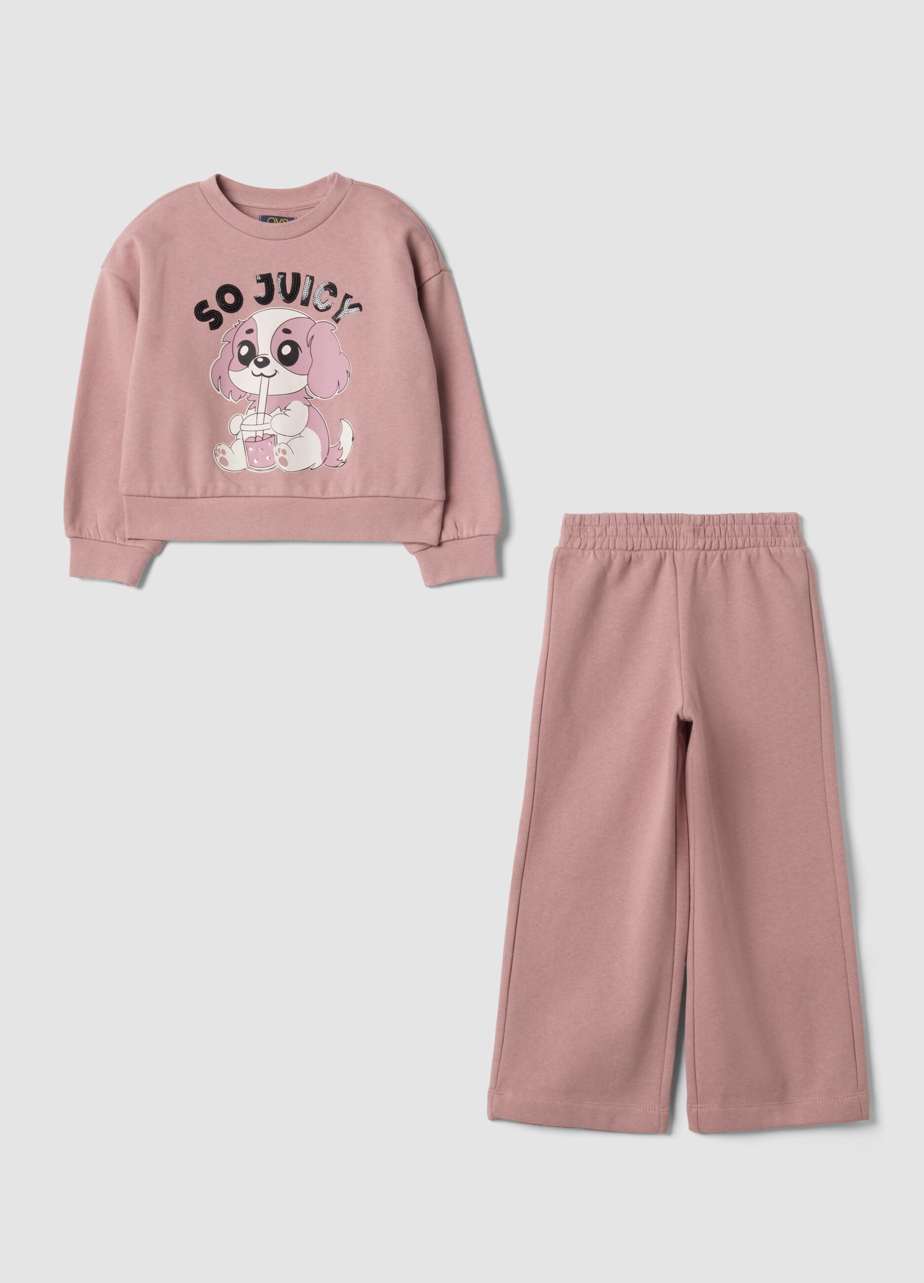 Pink cotton-blend tracksuit with ribbed collar