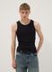 Black ribbed stretch-cotton fitted tank top_0