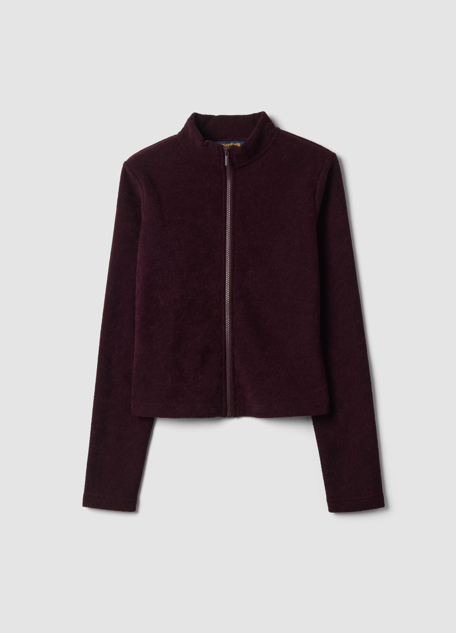 Purple viscose-blend fleece sweatshirt with crew neck and zip, regular fit