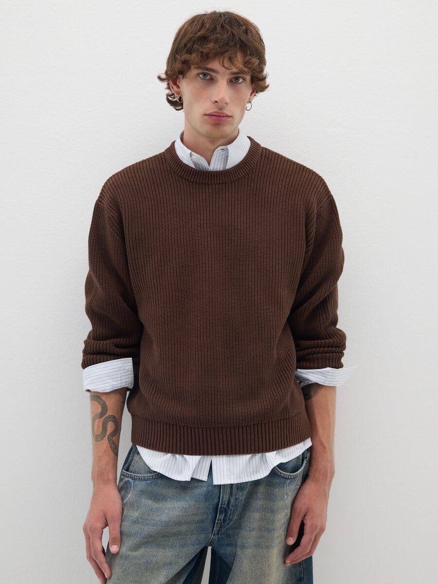 Jumper in puro cotone marrone regular fit_0