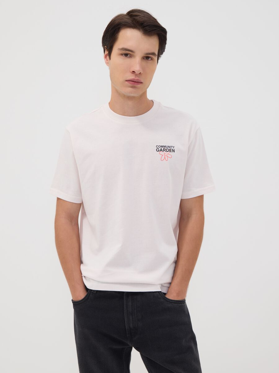 White pure cotton jersey T-shirt with print, regular fit_0