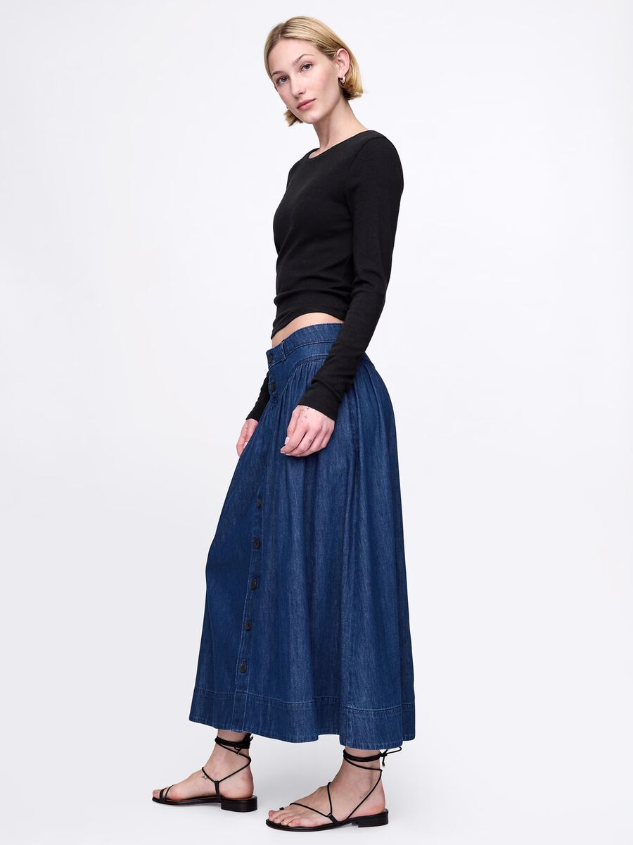 Gonna lunga in denim di cotone_0