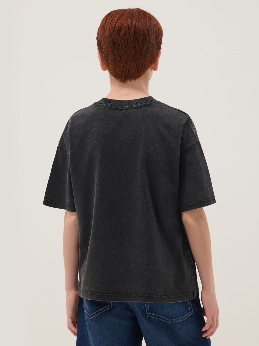 Boys&rsquo; black pure cotton short-sleeve T-shirt, oversized fit_1
