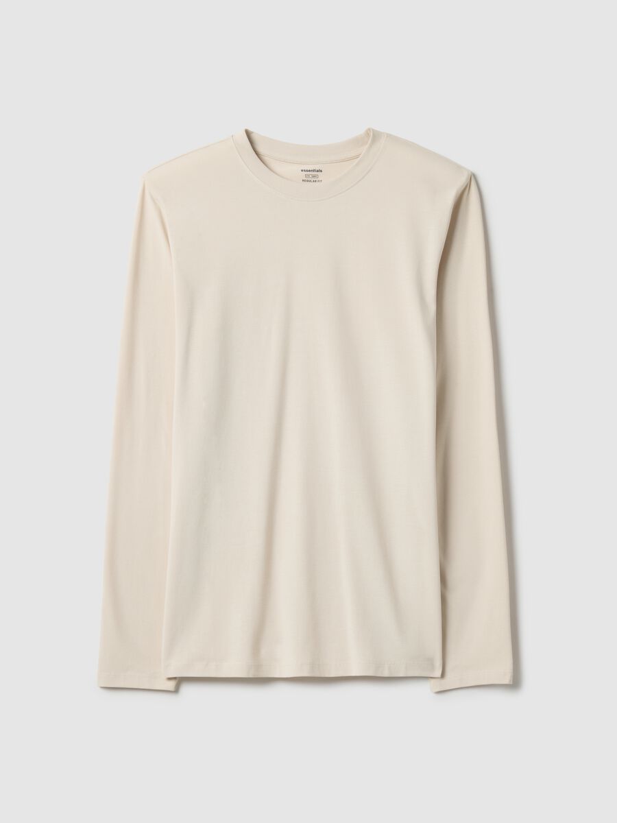 Beige long-sleeve stretch cotton regular fit t-shirt_4