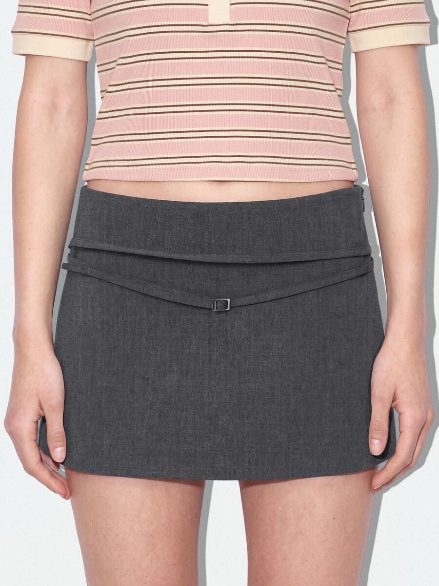 Grey stretch viscose mini skirt with belt_3