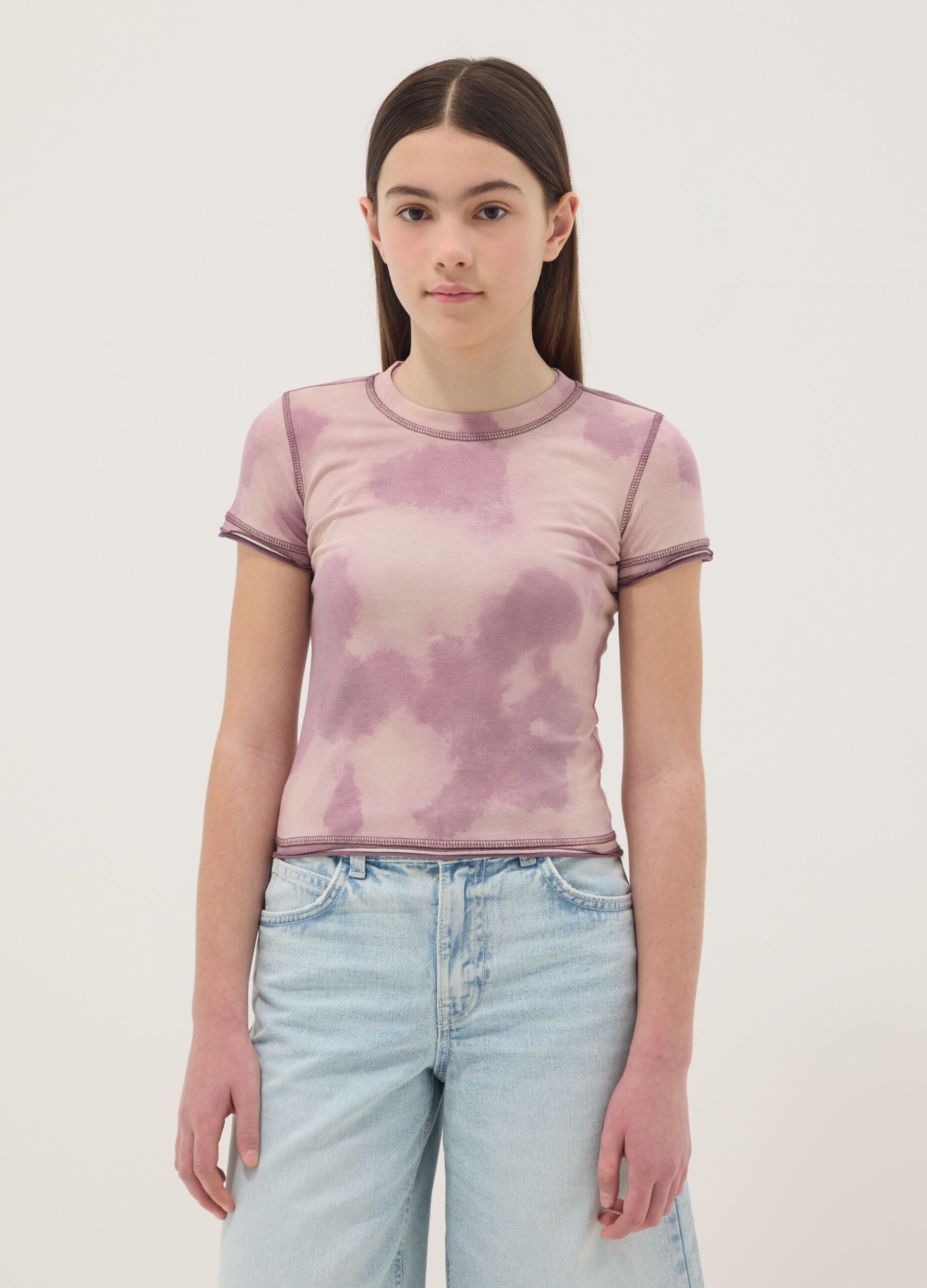 Girls' Pink Stretch Cotton Slim-Fit T-shirt