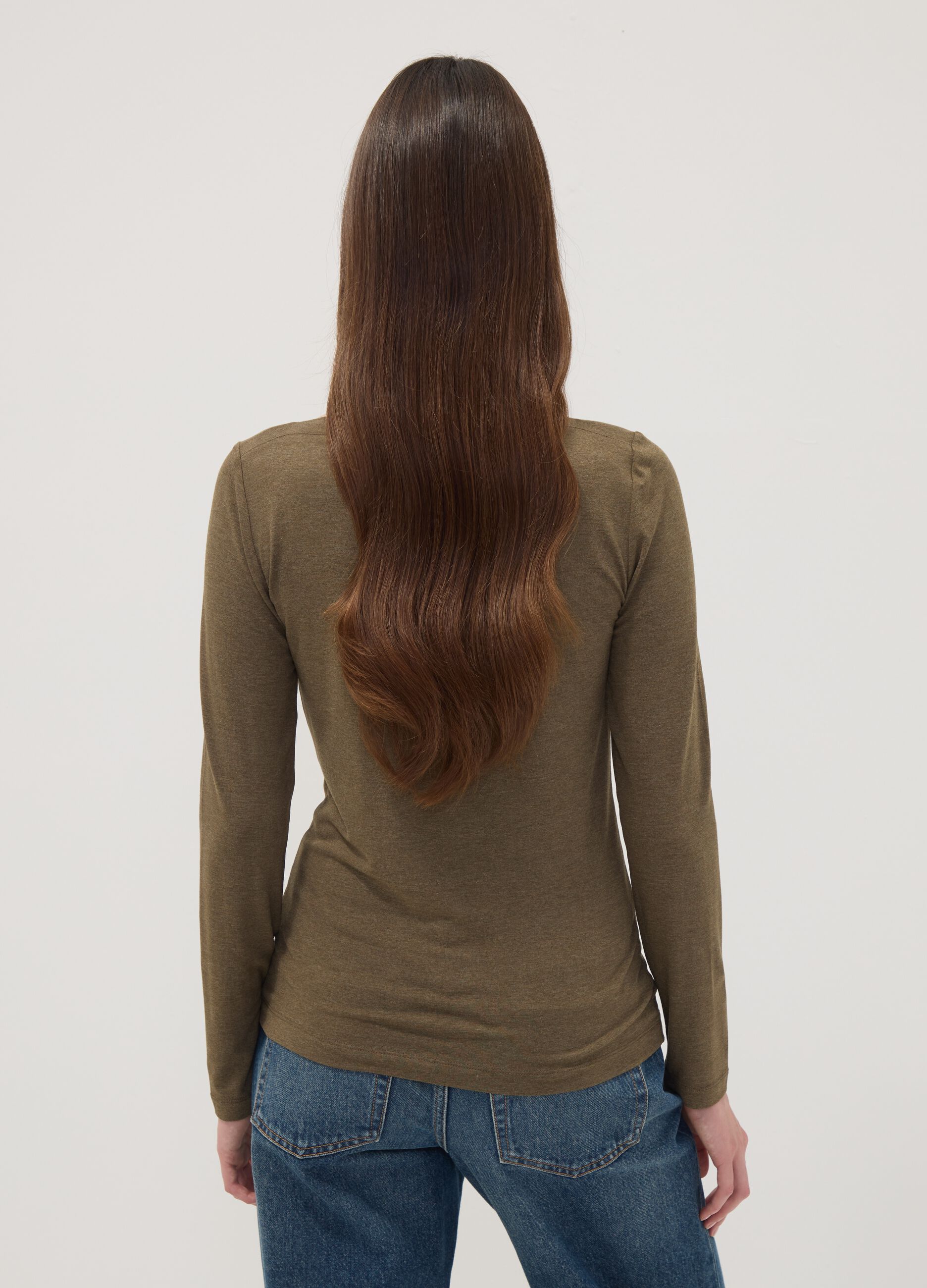 Green stretch-viscose slim-fit T-shirt