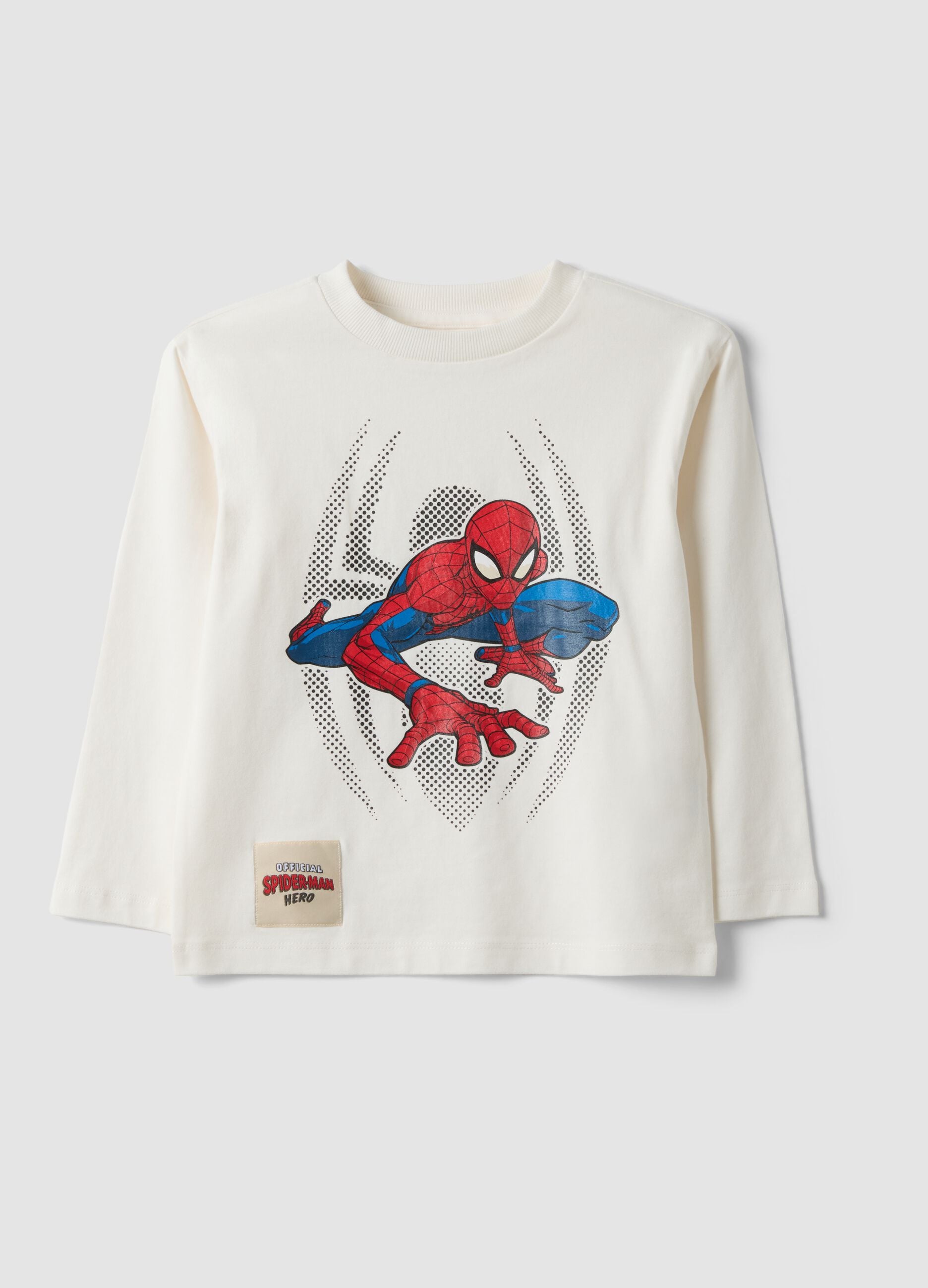 White pure cotton Marvel Spider-Man crew-neck T-shirt
