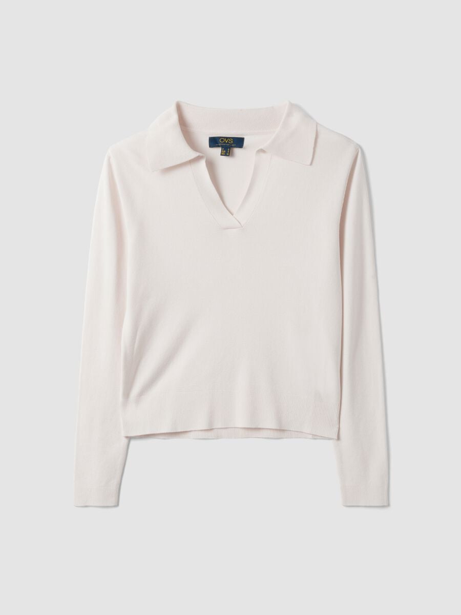 Maglia bianca in misto viscosa con colletto polo regular fit_4