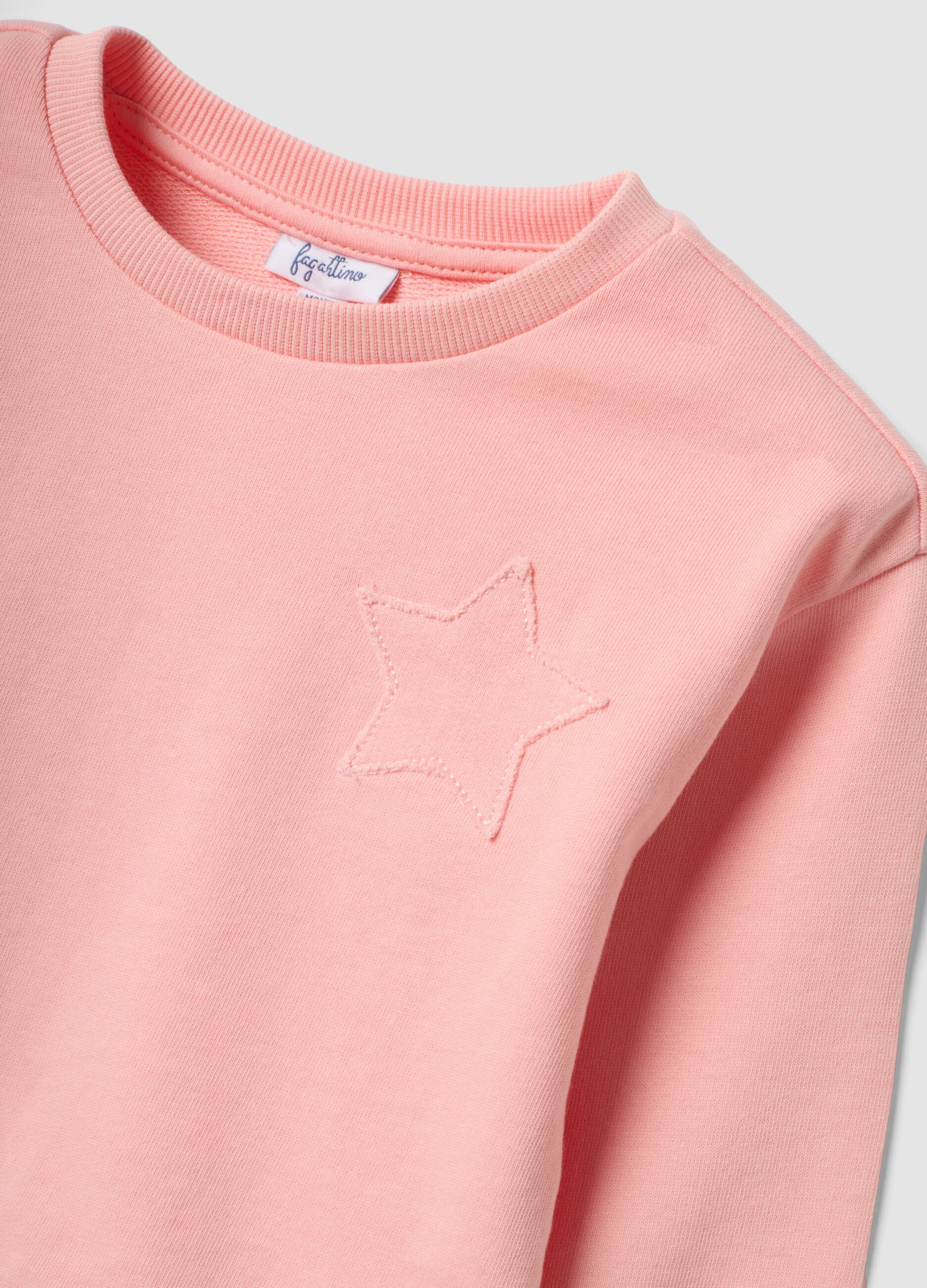 Pink crew-neck sweatshirt in cotton-viscose blend with embroidered star for baby girl