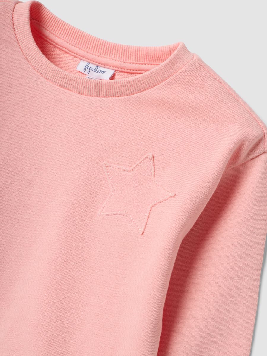 Pink crew-neck sweatshirt in cotton-viscose blend with embroidered star for baby girl_2