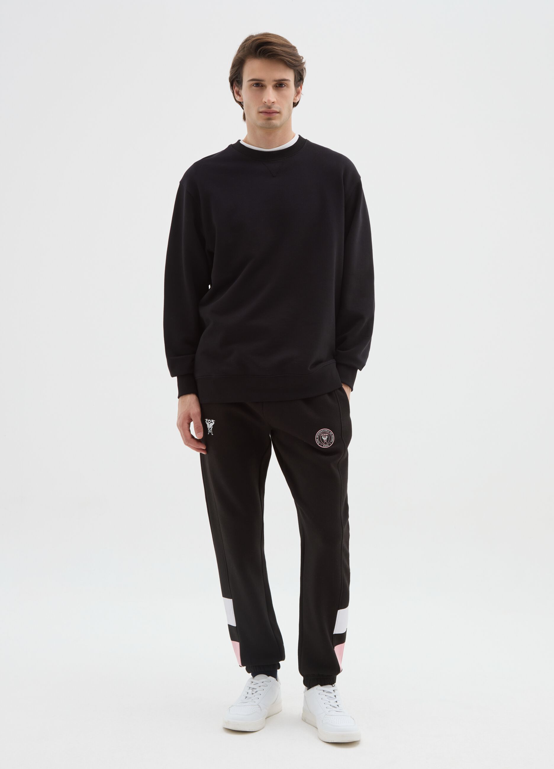 Black cotton blend trousers in regular fit