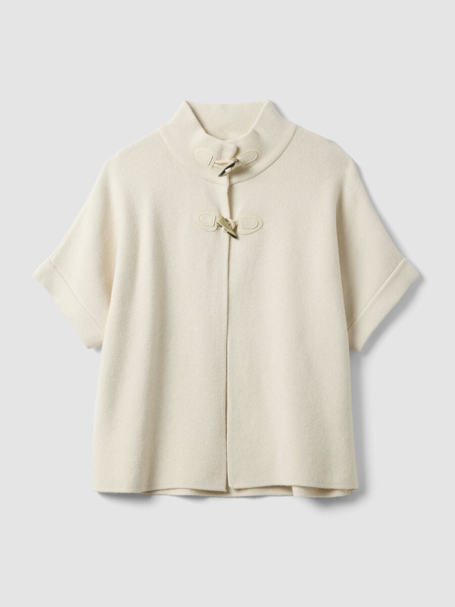 Beige viscose-blend cardigan with toggle fastening, regular fit_4