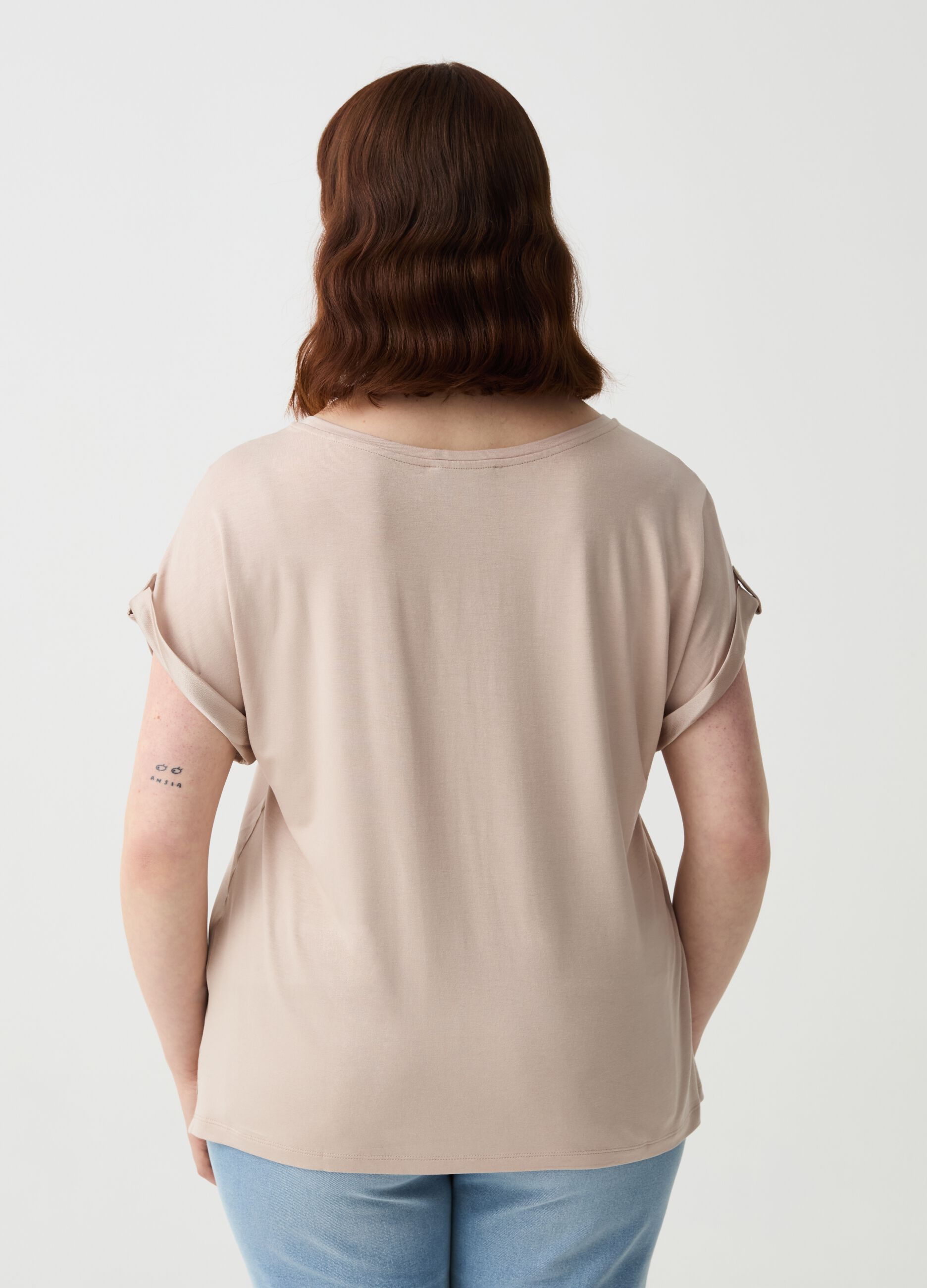 Curvy T-shirt in viscose with satin front