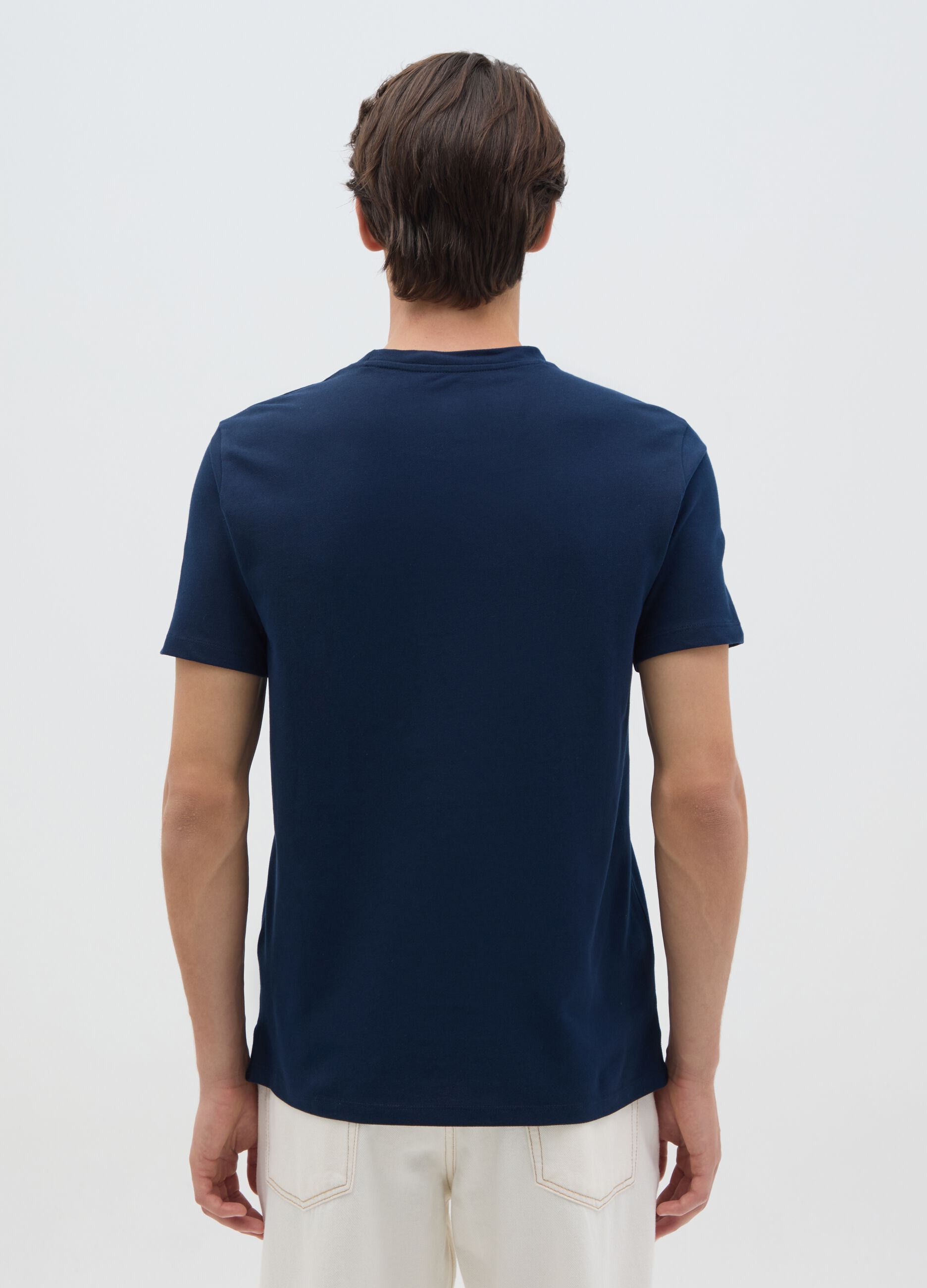 Men's regular fit blue stretch cotton T-shirt