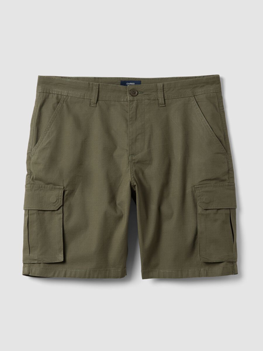 Green stretch cotton cargo Bermuda shorts_4