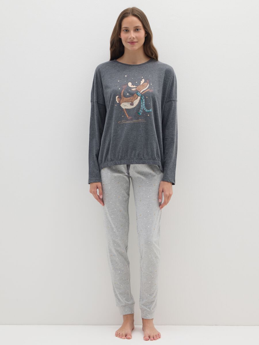 Grey Christmas pyjama in regular fit cotton blend with print_0