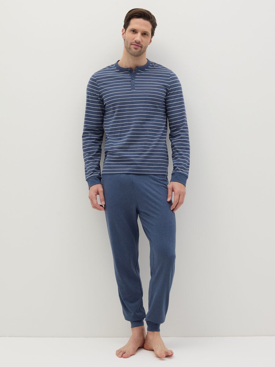 Striped pyjama top with granddad neckline_0